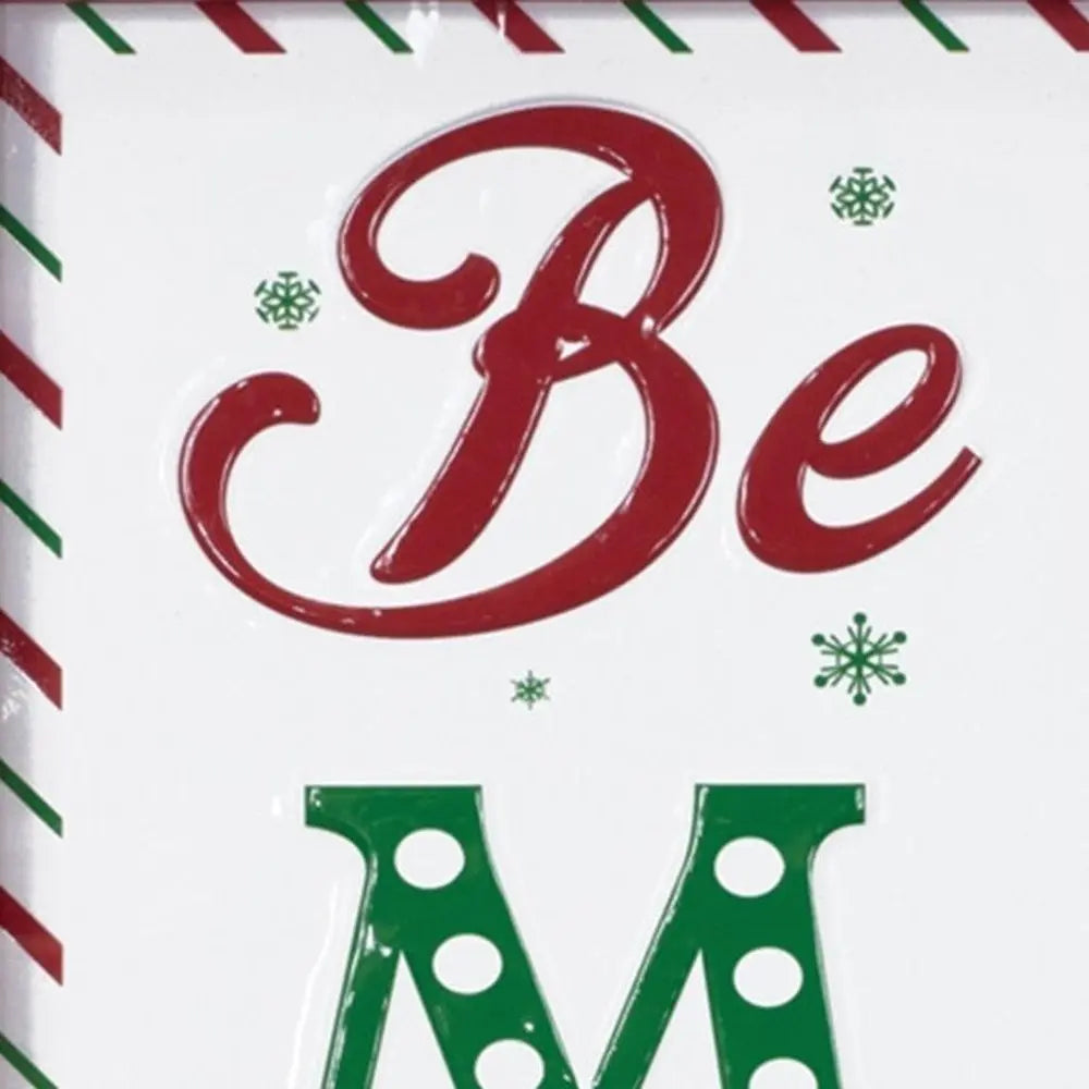 30" X 9" Green Red And White Christmas Be Merry Iron Hanging Wall Decor - NOBLE HOME INTERIORS