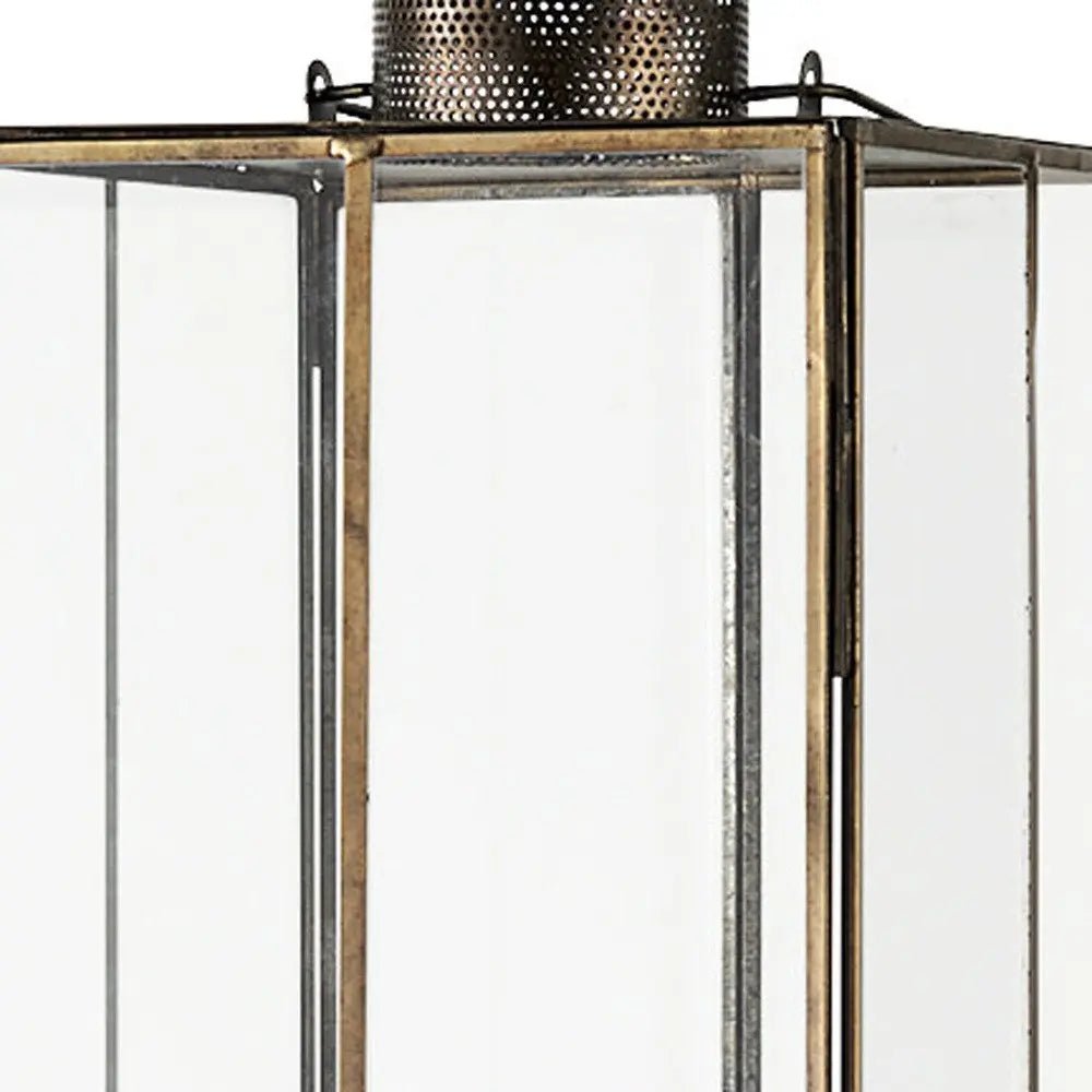 31" Gold Distressed Geometric Metal Tabletop Lantern Candle Holder HomeRoots