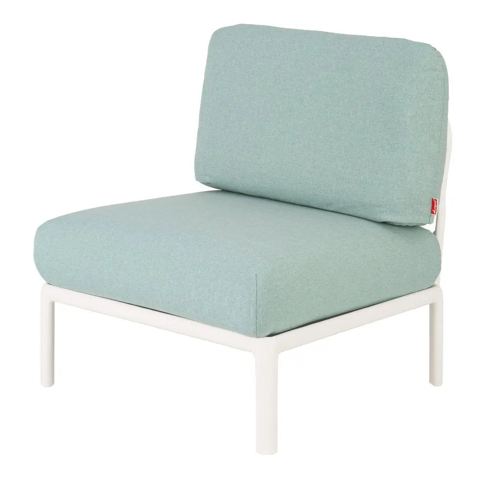 31" White Heavy Duty Plastic Outdoor Armchair With Sea Green Cushion - NOBLE HOME INTERIORS
