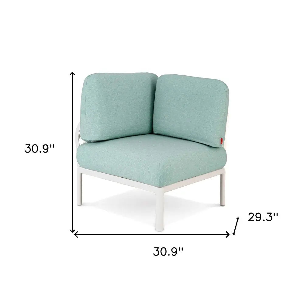 31" White Heavy Duty Plastic Outdoor Modular with Sea Green Cushion - NOBLE HOME INTERIORS
