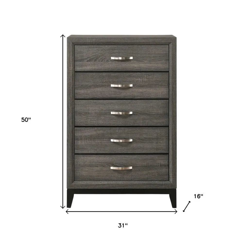 31" Gray Wood Five Drawer Dresser HomeRoots