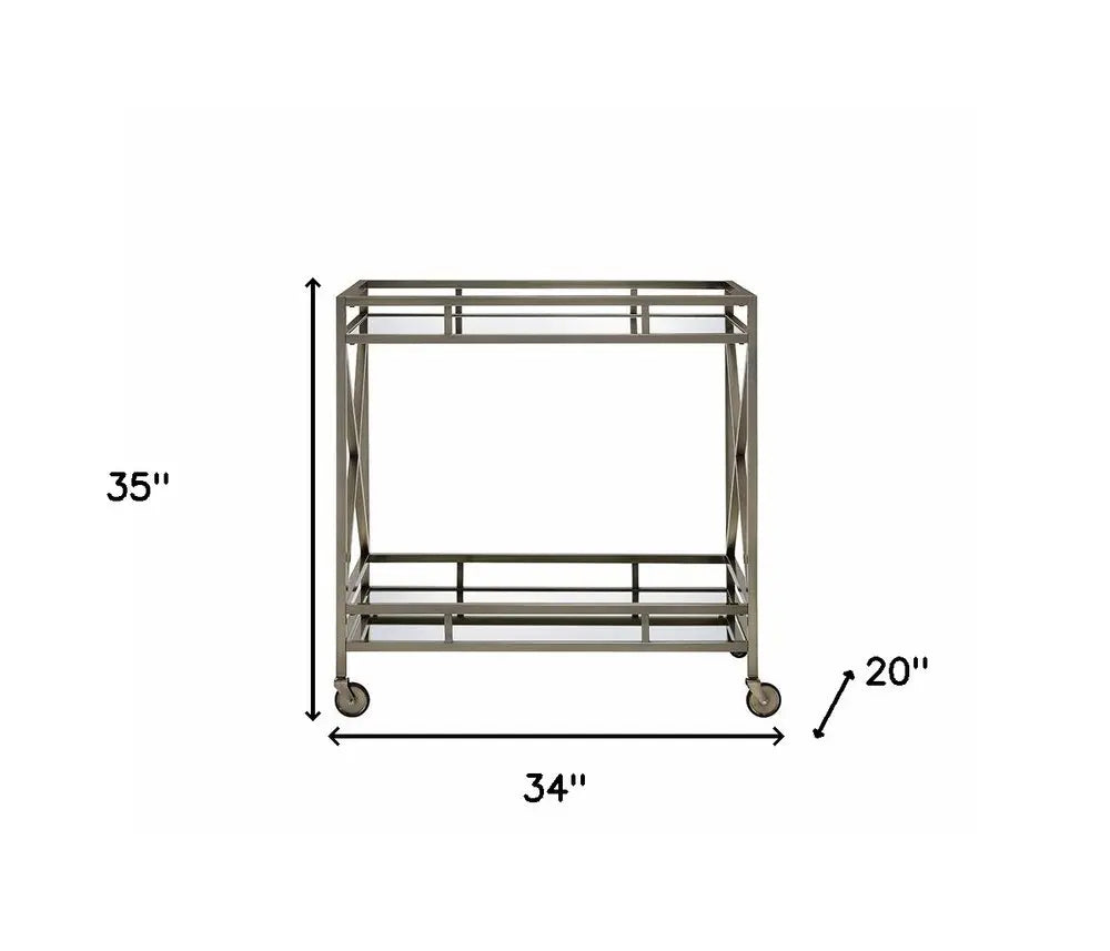 34" X 20" X 35" Antique Brass Metal Serving Cart HomeRoots