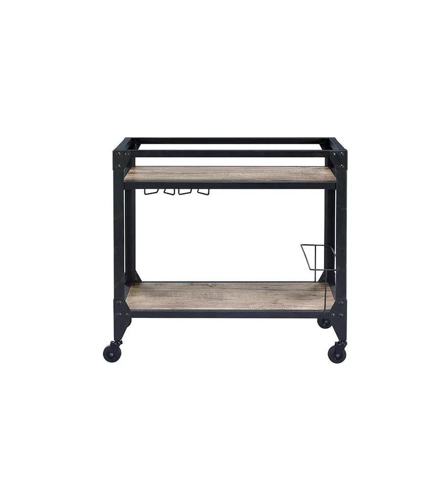 Black and Natural 32" Rolling Prep Table With Storage HomeRoots