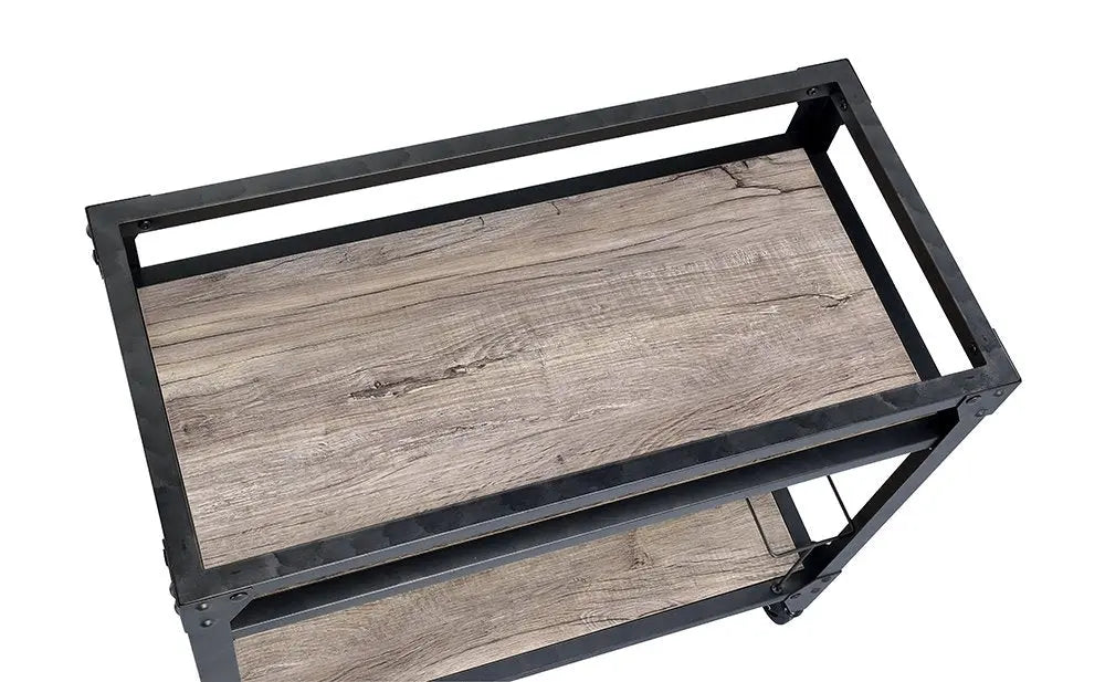 Black and Natural 32" Rolling Prep Table With Storage HomeRoots