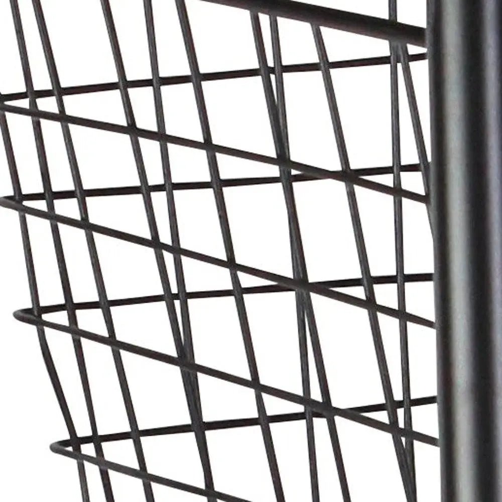 32" Black And Natural Metal And Wood Basket Storage Rolling Cabinet HomeRoots