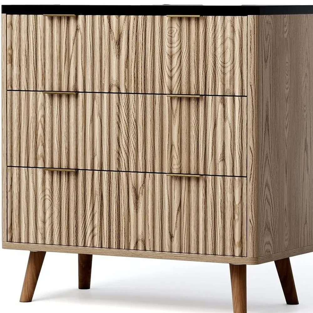 32" Black and Oak Solid Wood Console Accent Cabinet With Three Drawers - NOVA HOME FURNITURE