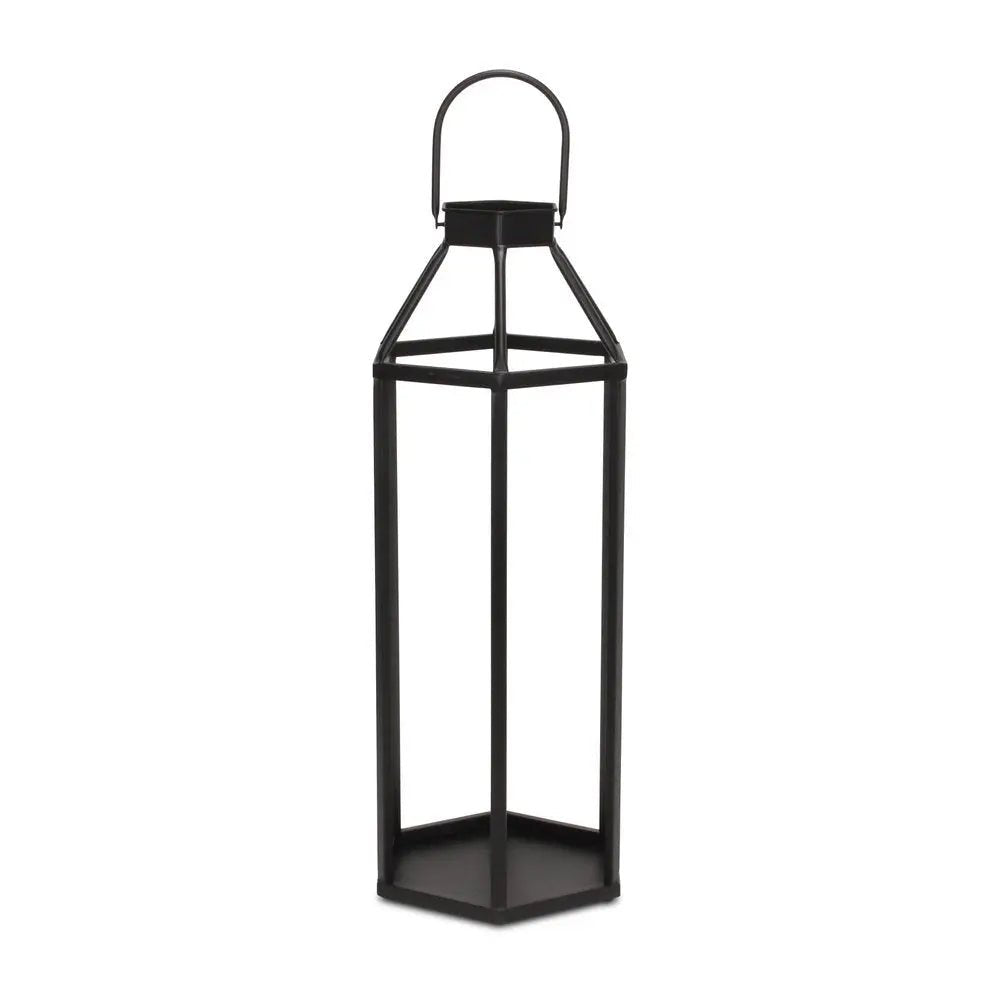 32" Black Geometric Metal Floor Lantern Candle Holder HomeRoots