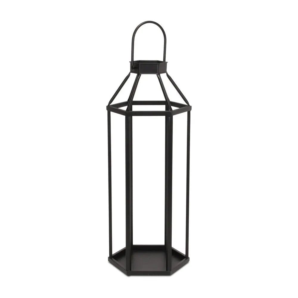 32" Black Geometric Metal Floor Lantern Candle Holder HomeRoots