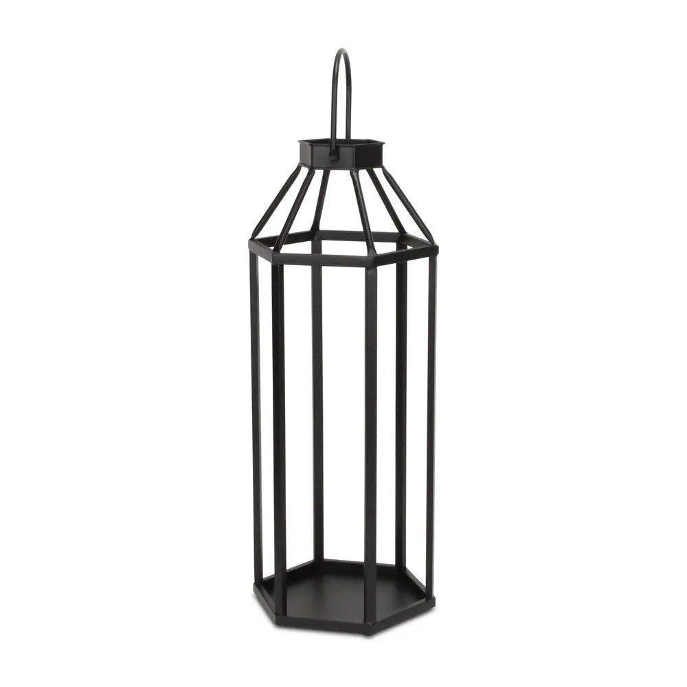 32" Black Geometric Metal Floor Lantern Candle Holder HomeRoots