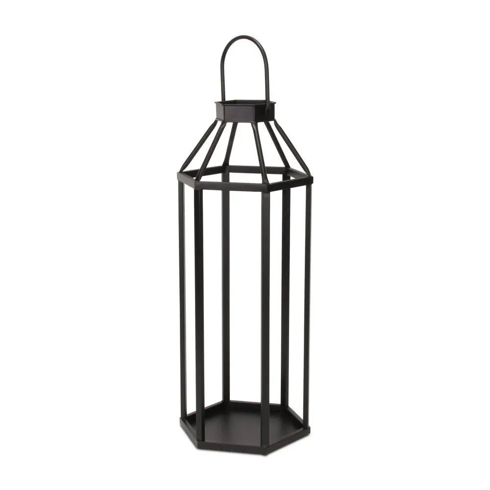 32" Black Geometric Metal Floor Lantern Candle Holder HomeRoots