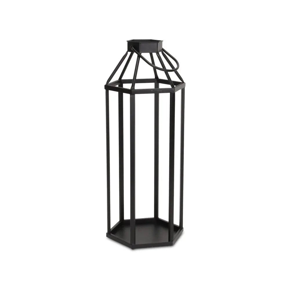 32" Black Geometric Metal Floor Lantern Candle Holder HomeRoots