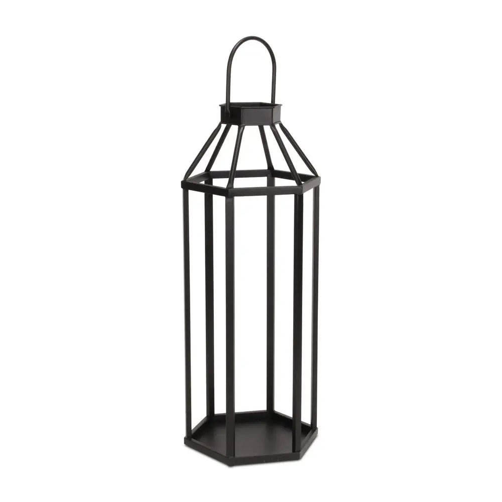 32" Black Geometric Metal Floor Lantern Candle Holder HomeRoots