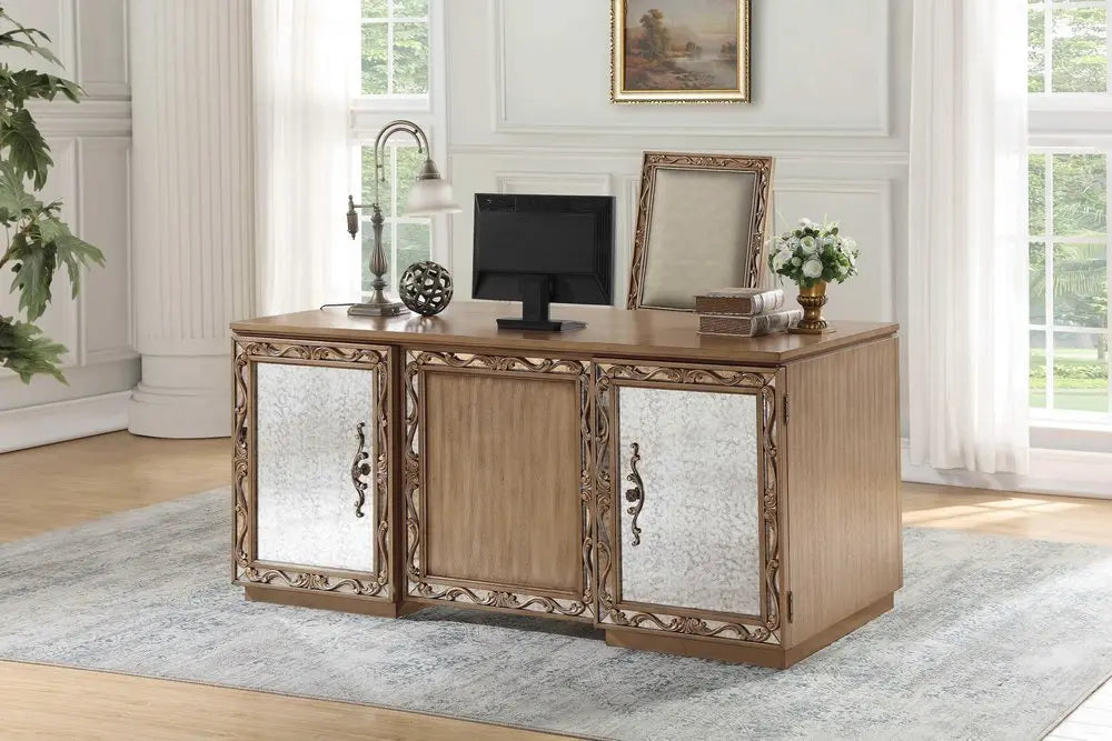 32" Brown Executive Desk With Two Cabinets - NOBLE HOME INTERIORS