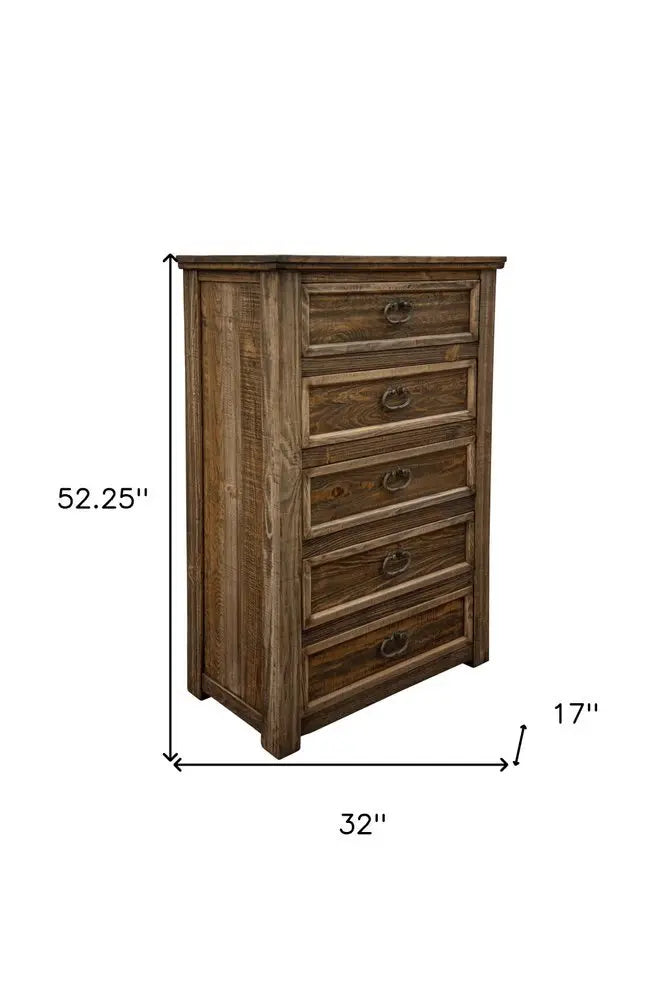 32" Brown Solid Wood Five Drawer Chest - NOBLE HOME INTERIORS