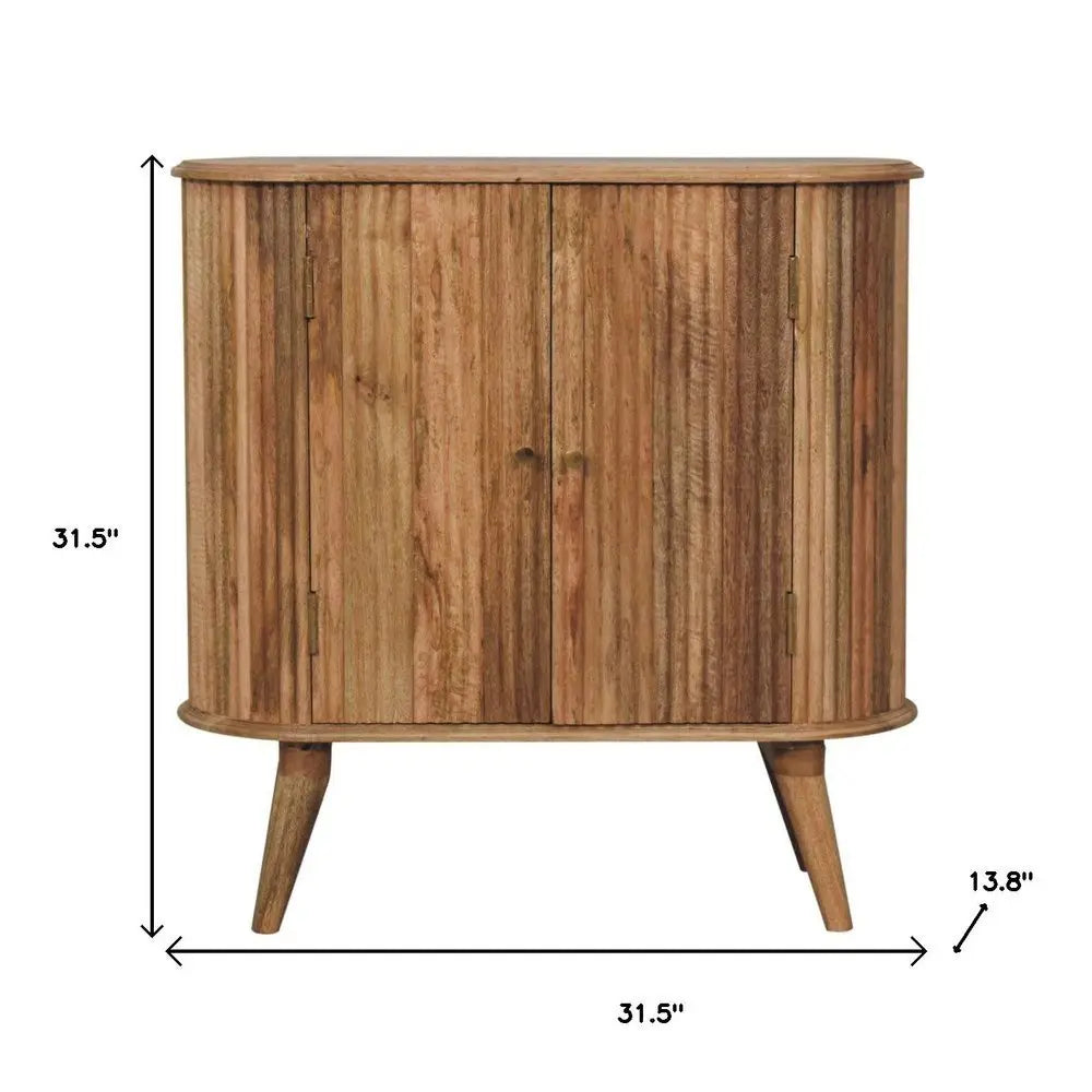 32" Brown Solid Wood Oval Ribbed Texture Cabinet With Two Doors - NOVA HOME FURNITURE