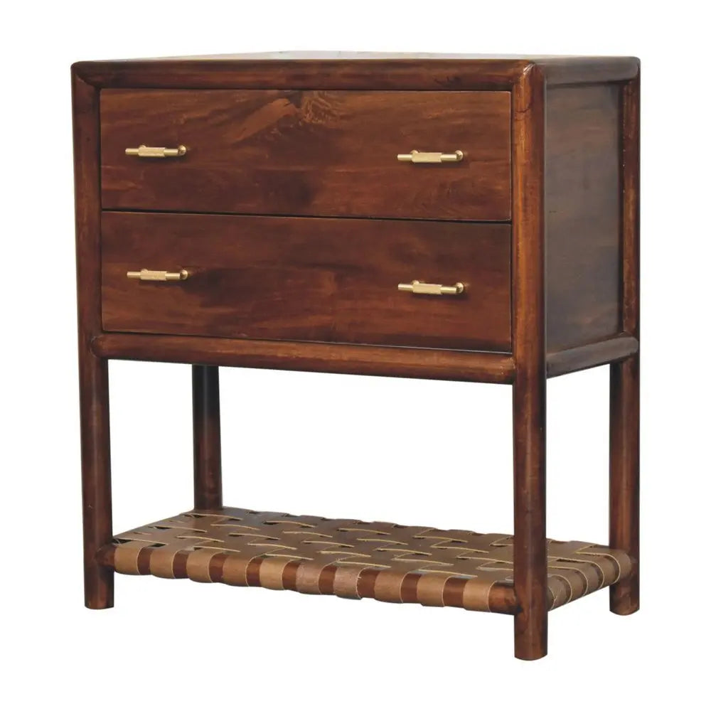 32" Brown Solid Wood Two Drawer Nightstand With Leather Shelf - NOBLE HOME INTERIORS