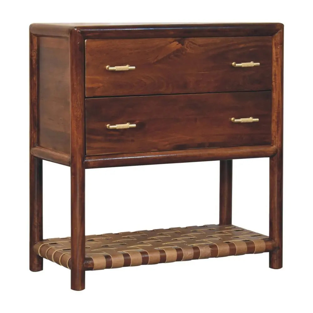 32" Brown Solid Wood Two Drawer Nightstand With Leather Shelf - NOBLE HOME INTERIORS