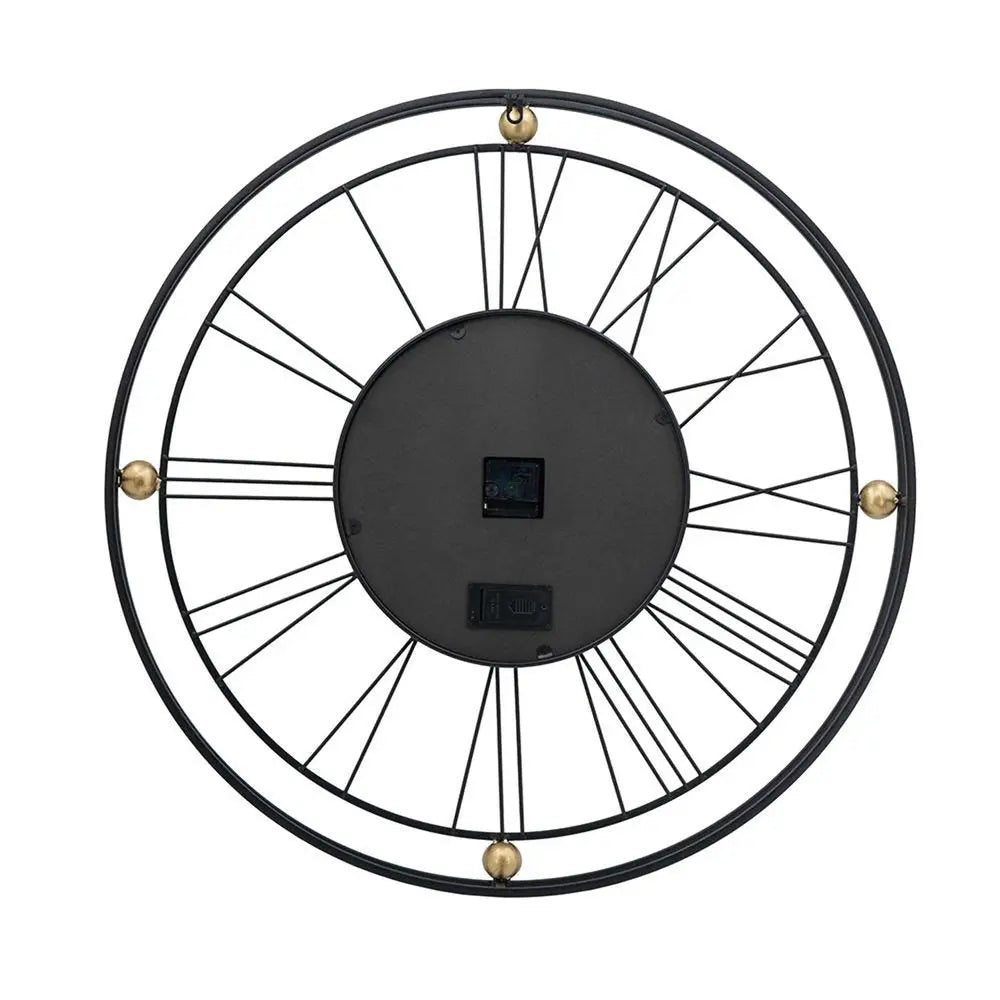 32" Circle Black and Gold Metal and Glass Analog Exposed Gear Wall Clock - NOBLE HOME INTERIORS