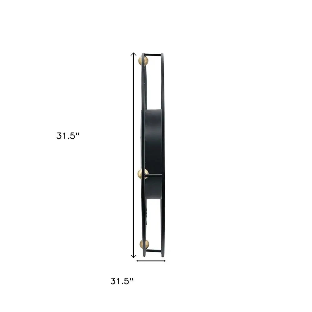 32" Circle Black and Gold Metal and Glass Analog Exposed Gear Wall Clock - NOBLE HOME INTERIORS