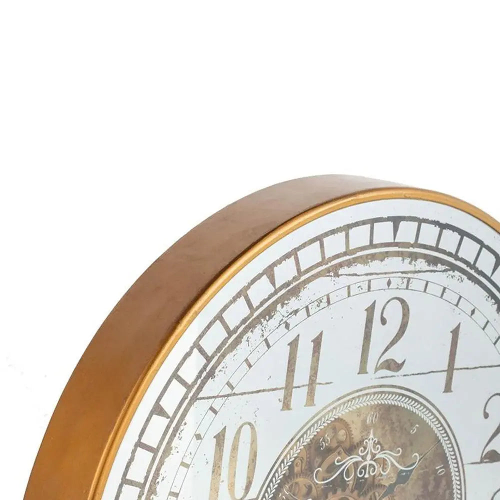 32" Circle Gold and Silver Metal and Mirror Analog Exposed Gear Wall Clock - NOBLE HOME INTERIORS