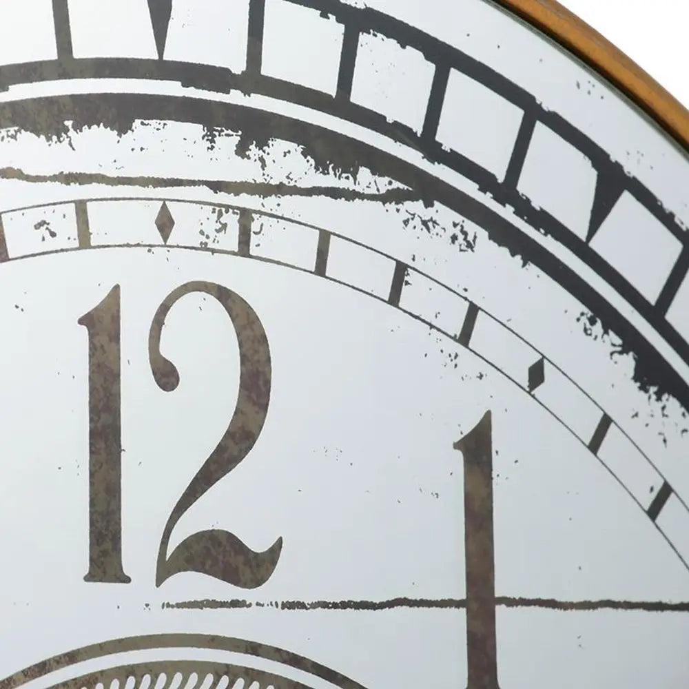 32" Circle Gold and Silver Metal and Mirror Analog Exposed Gear Wall Clock - NOBLE HOME INTERIORS