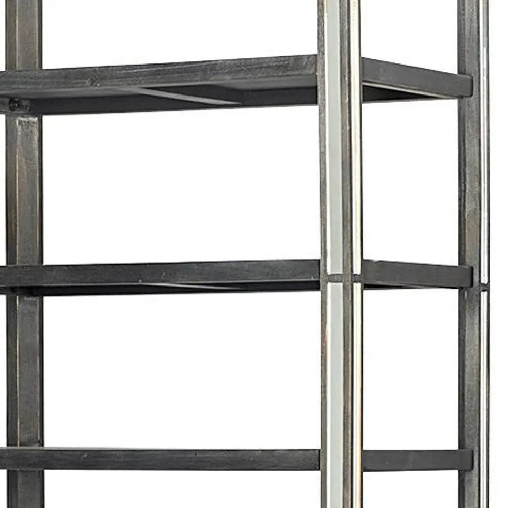 32" Dark Brown Solid Wood and Mirrored Glass Four Tier Bookcase with Three Drawers HomeRoots