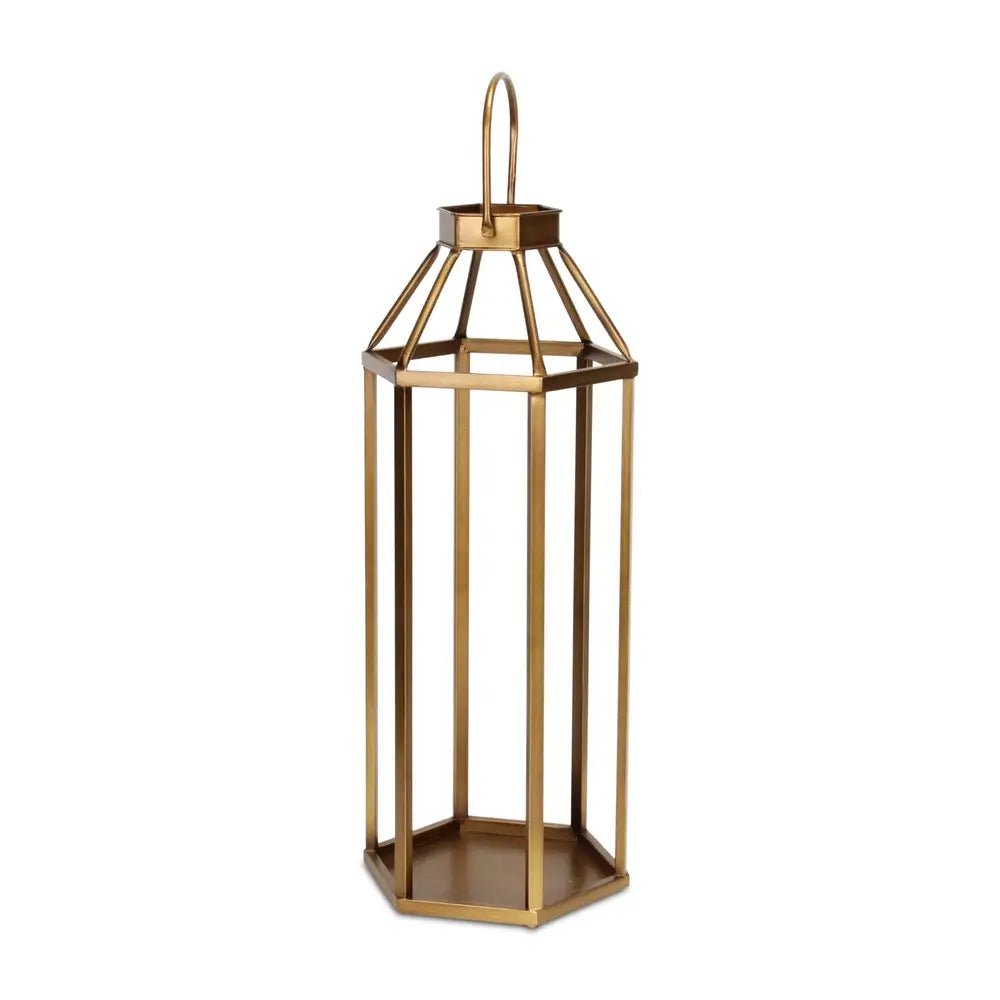 32" Gold Geometric Metal Floor Lantern Candle Holder HomeRoots
