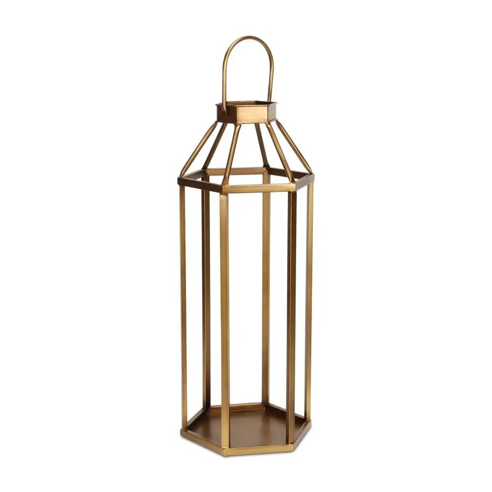 32" Gold Geometric Metal Floor Lantern Candle Holder HomeRoots