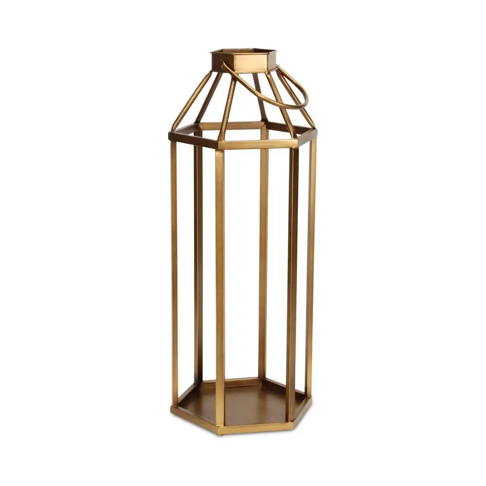 32" Gold Geometric Metal Floor Lantern Candle Holder HomeRoots