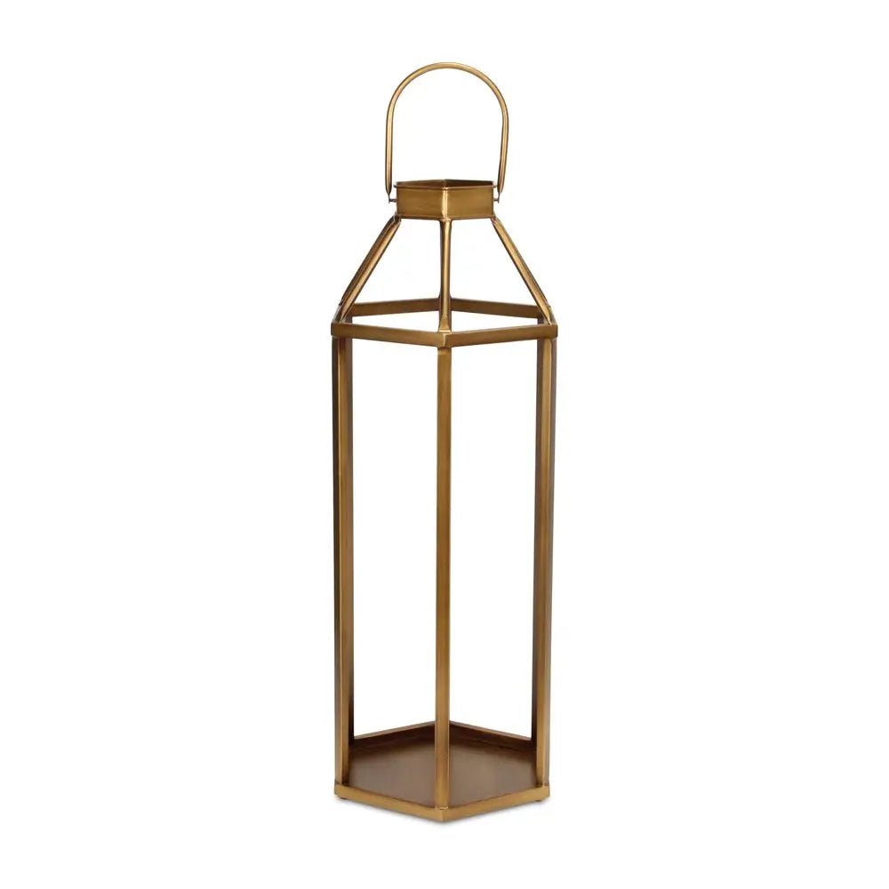 32" Gold Geometric Metal Floor Lantern Candle Holder HomeRoots