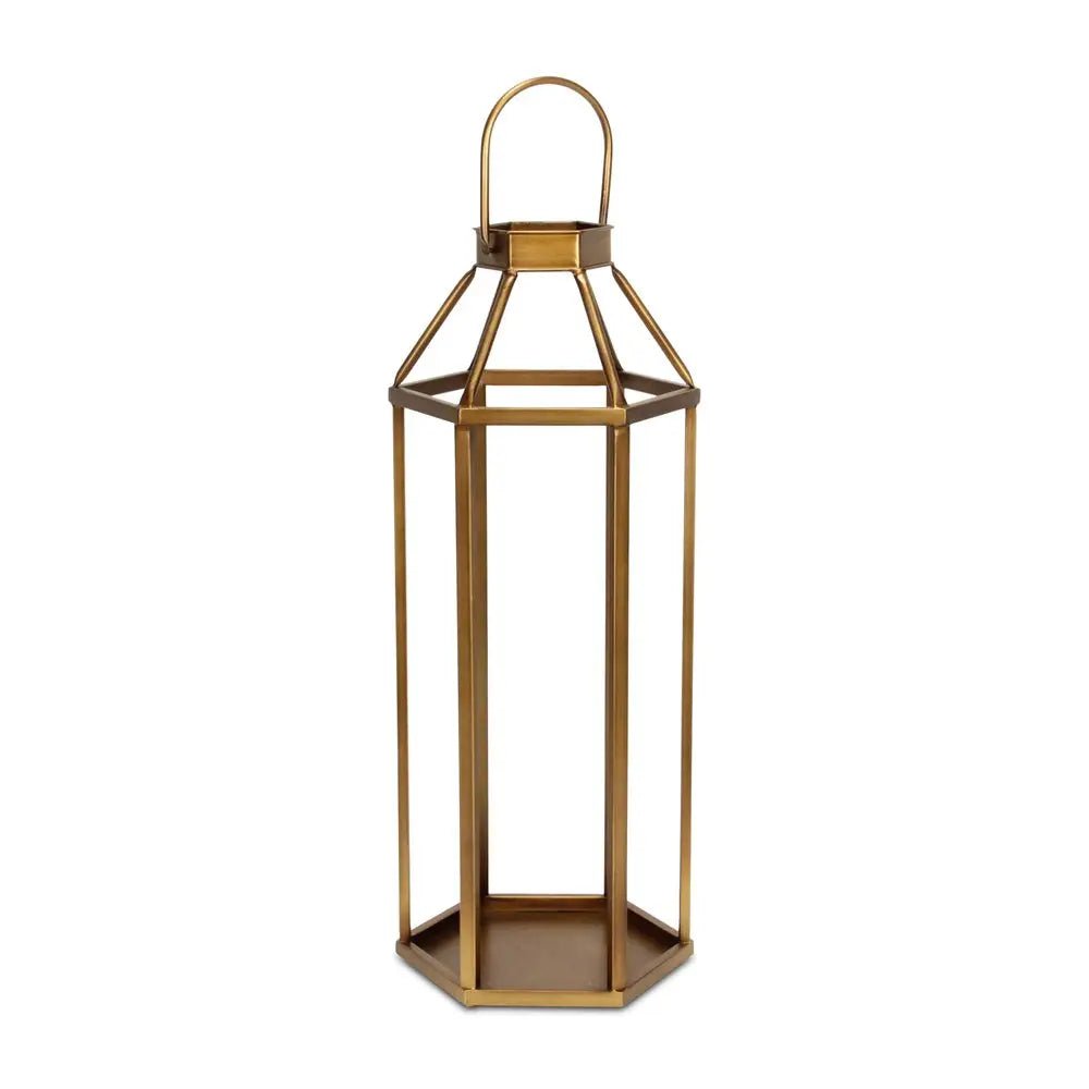 32" Gold Geometric Metal Floor Lantern Candle Holder HomeRoots