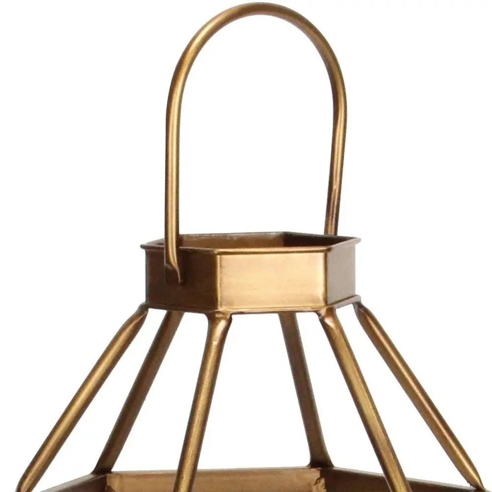 32" Gold Geometric Metal Floor Lantern Candle Holder HomeRoots