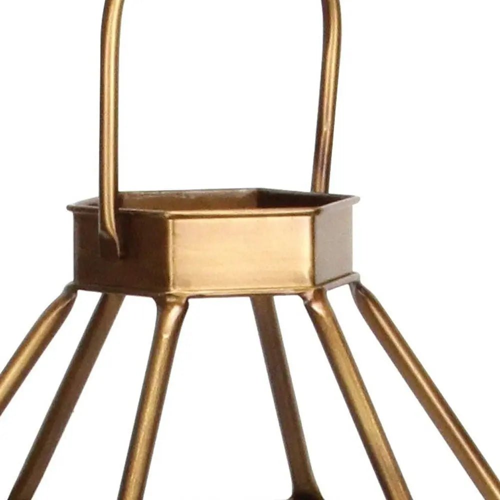 32" Gold Geometric Metal Floor Lantern Candle Holder HomeRoots