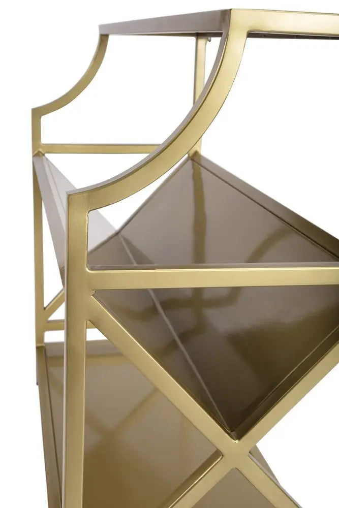 32" Gold Iron and Metal Two Tier Bookcase - NOBLE HOME INTERIORS