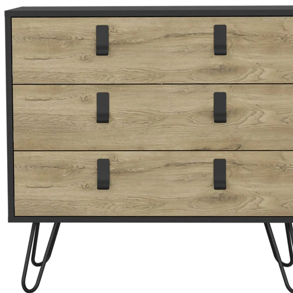 32" Natural and Black Three Drawer Dresser - NOBLE HOME INTERIORS