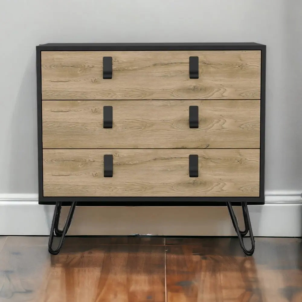 32" Natural and Black Three Drawer Dresser - NOBLE HOME INTERIORS