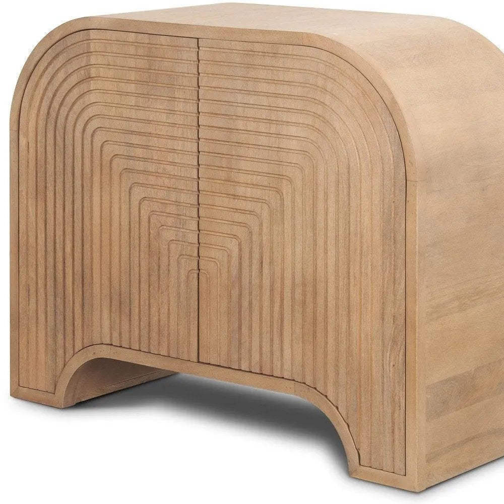 32" Natural Solid Wood Textured Door Accent Cabinet With Two Doors HomeRoots