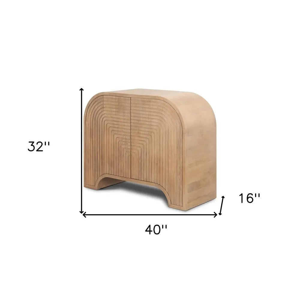 32" Natural Solid Wood Textured Door Accent Cabinet With Two Doors HomeRoots