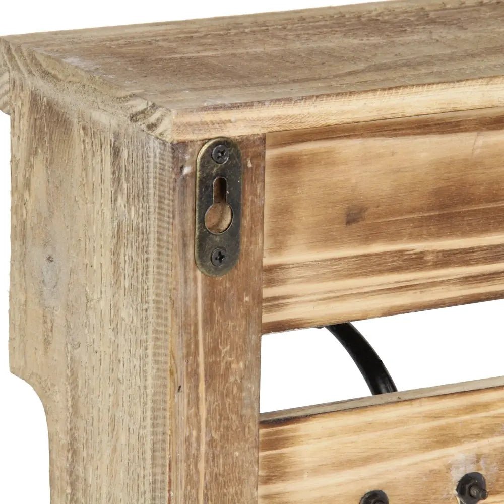 32" Natural Wood Five Hook Wall Mount Coat Rack - NOBLE HOME INTERIORS