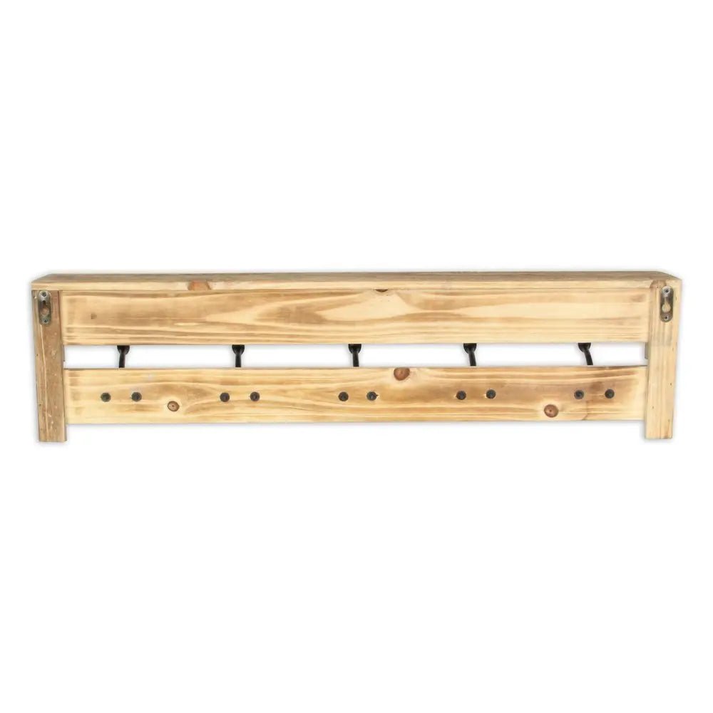 32" Natural Wood Five Hook Wall Mount Coat Rack - NOBLE HOME INTERIORS