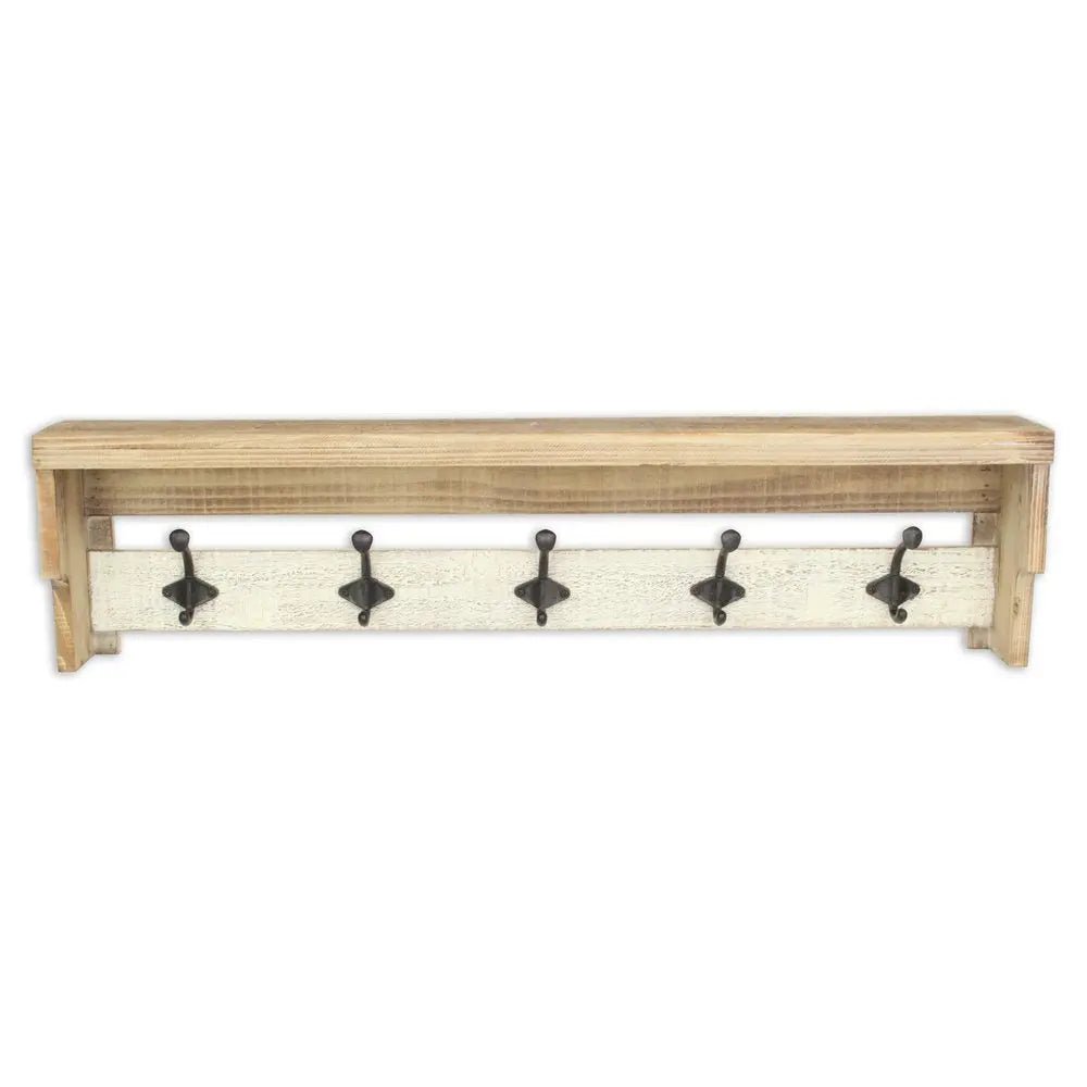 32" Natural Wood Five Hook Wall Mount Coat Rack - NOBLE HOME INTERIORS