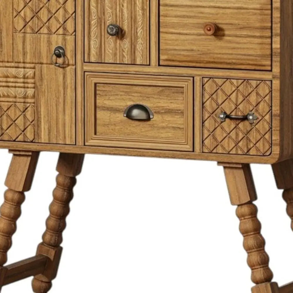 32" Sepia Solid Wood Console Accent Cabinet With Single Door And Four Drawers - NOVA HOME FURNITURE