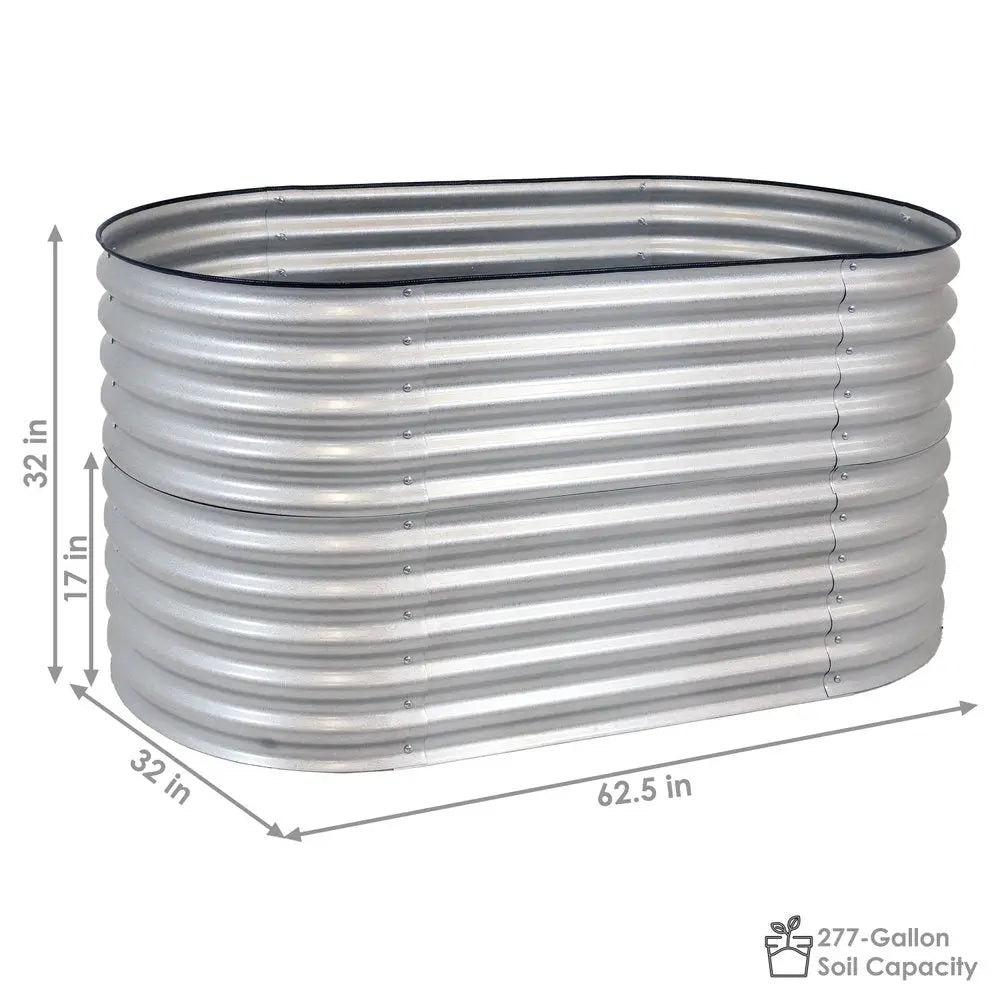 32" X 63" Silver Metal Oval Raised Garden Bed HomeRoots