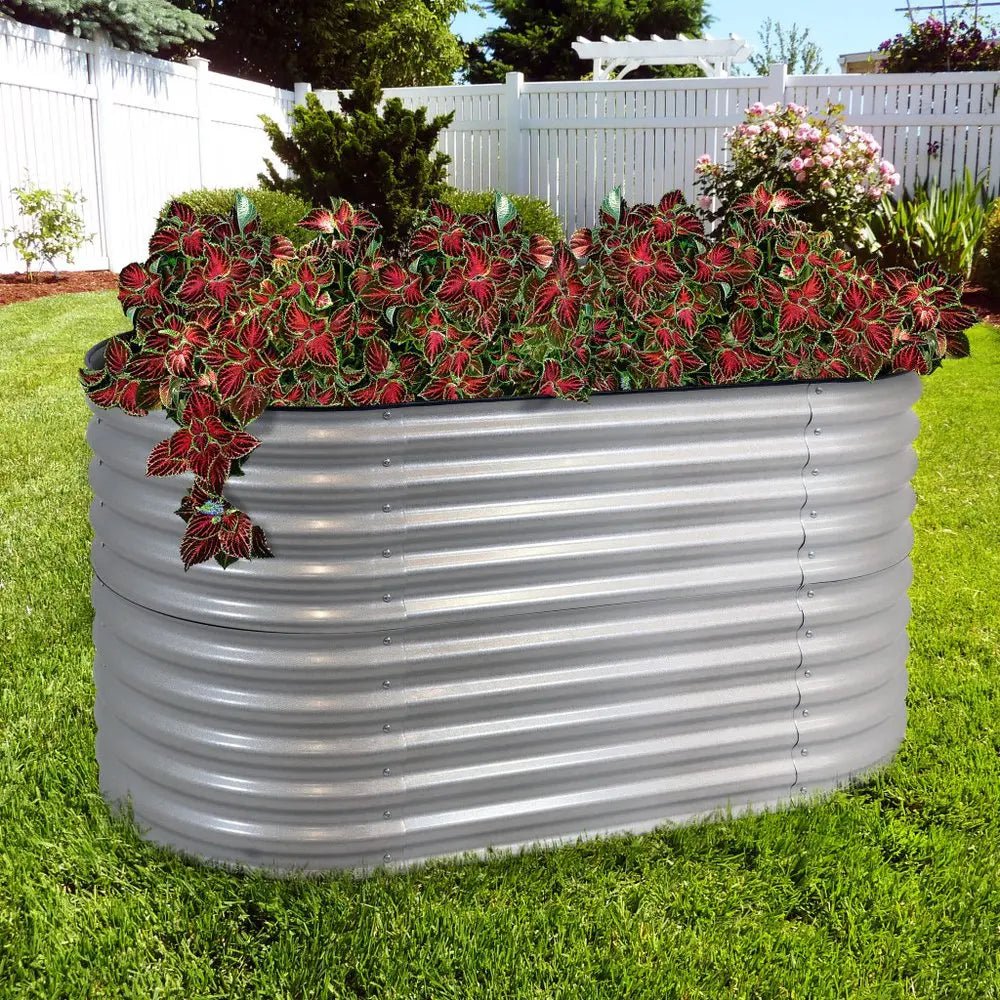 32" X 63" Silver Metal Oval Raised Garden Bed HomeRoots