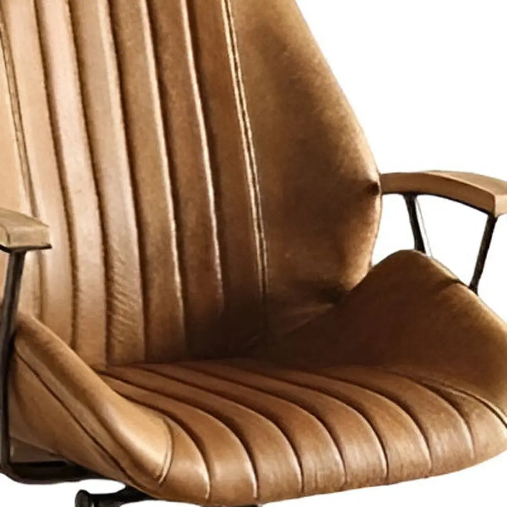 Coffee and Black Adjustable Swivel Faux Leather Rolling Office Chair HomeRoots