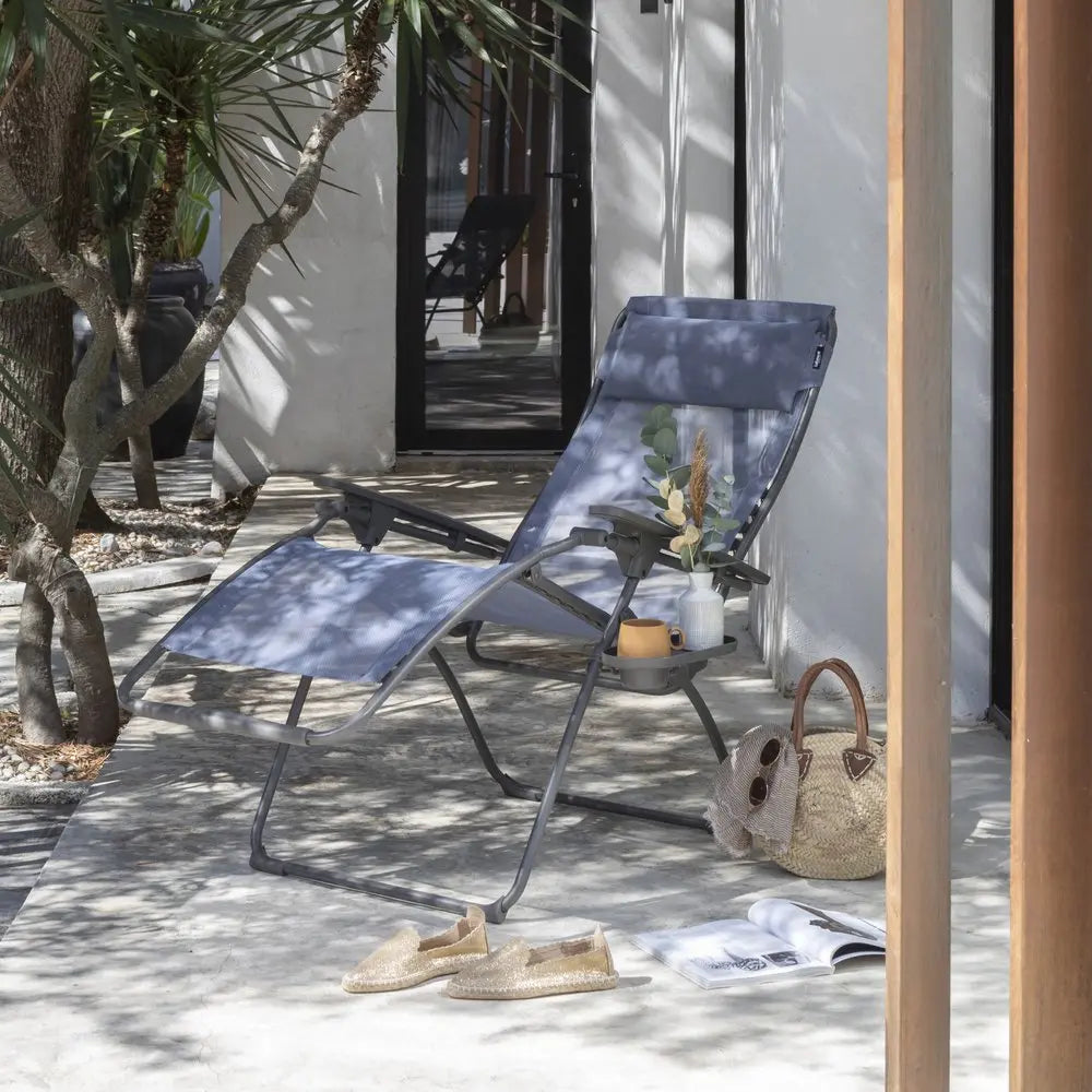 28" Blue Metal Outdoor Zero Gravity Chair with Blue Cushion HomeRoots