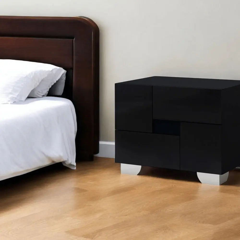 18" Black Wood And Mirrored Glass Two Drawer Nightstand HomeRoots