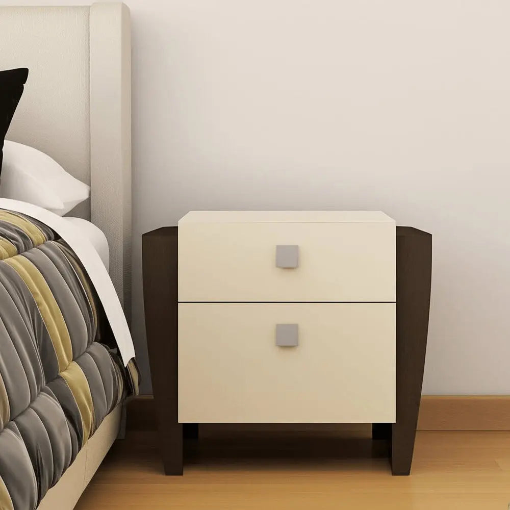 22" Beige and Dark Brown Two Drawer Wood Mirrored Nightstand With Storage HomeRoots