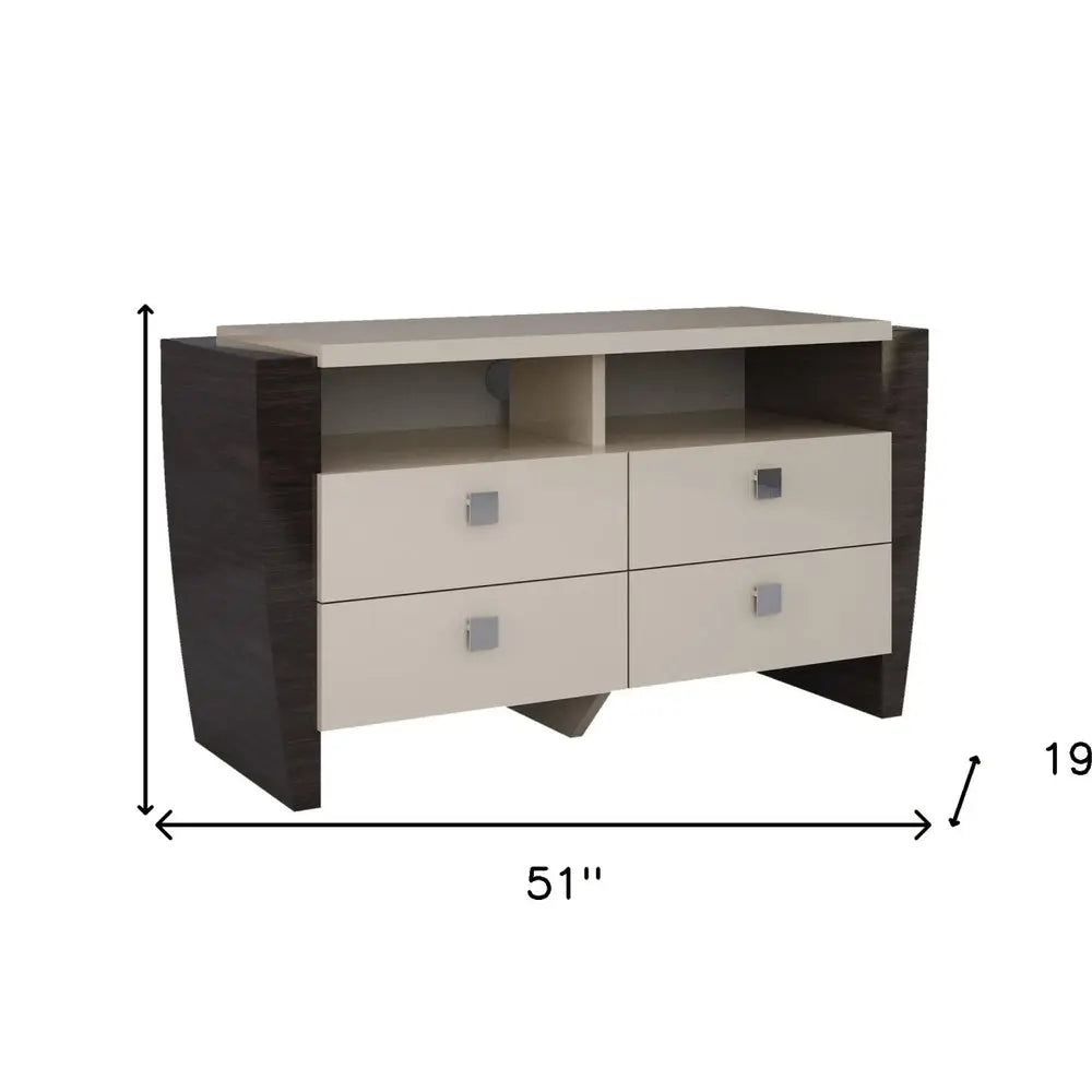 22" Beige and Dark Brown Two Drawer Wood Mirrored Nightstand With Storage HomeRoots