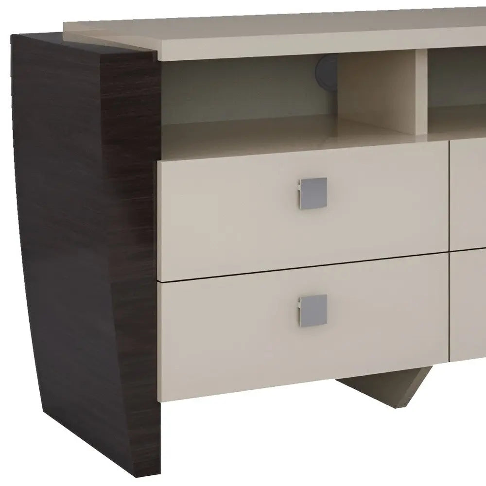 22" Beige and Dark Brown Two Drawer Wood Mirrored Nightstand With Storage HomeRoots
